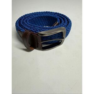 JOHNSTON AND MURPHY BRAIDED BLUE BELT BROWN SIZE 38 MENS 75-7874 LEATHER TRIM